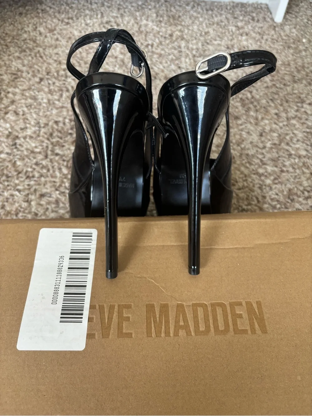 Steve Madden Alamo Black Patent Platform Pointed-Toe Ankle-Strap Pumps-7.5